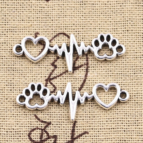 20 Uds. De Charms de conector de Heartbeat ECG, corazón, garra de perro, colgantes de Color plata antigua de 12x34mm, accesorios DIY, joyería tibetana hecha a mano ► Foto 1/2
