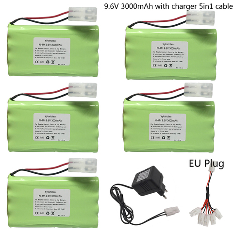 Batería de 9,6 V y 3000mah con cargador, Cable 5 en 1 para juguetes Rc, coche, tanque, tren, Robot, barco, pistola, AA, 9,6 v, NIMH, paquete de batería, envío gratis ► Foto 1/6