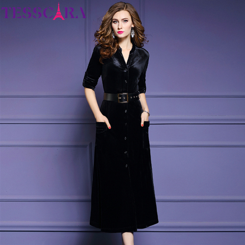 TESSCARA-vestido de terciopelo elegante para mujer, Túnica de alta calidad para oficina, a la moda, S-3XL ► Foto 1/6