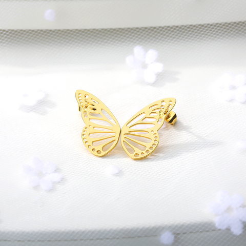 Pendientes pequeños de mariposa hueca de Color dorado para mujer, aretes de tuerca de acero inoxidable con forma de abanico elegante, joyería a la moda, Pendientes BFF ► Foto 1/6