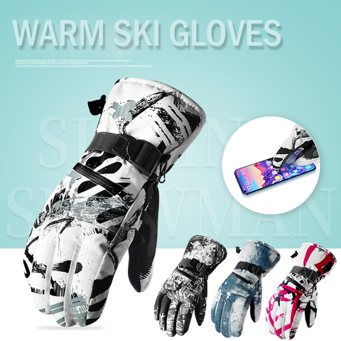 Guantes de esquí para hombre, resistentes al viento, para deportes al aire libre, esquí, snowboard, gruesos y cálidos, para ciclismo con pantalla táctil ► Foto 1/6