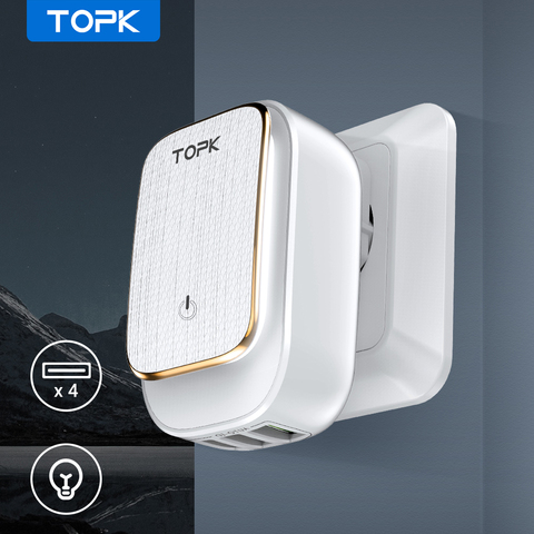 TOPK L-de 22 W 4.4A (Max) cargador USB para iPhone 8X7 6 LED lámpara inteligente Auto-ID de pared USB cargador de teléfono móvil de la UE /enchufe de Reino Unido ► Foto 1/6