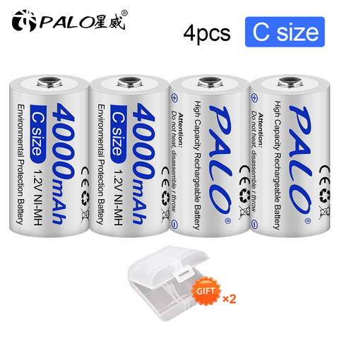 PALO 1-12 Uds tamaño C recargable de 4000mAh de la batería LR14 tipo C de la batería de 1,2 V Ni-MH recargable de la batería para la linterna cocina de Gas ► Foto 1/6