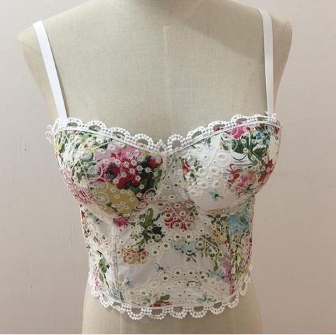 Camisetas de algodón con estampado juvenil para mujer, Top Sexy con estampado de Palma y flores, bralette con Push-Up, corpiño, tops recortados ► Foto 1/6