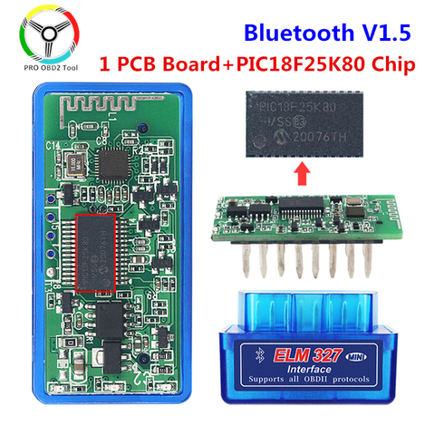 Chip Super MINI ELM327 V1.5 con Bluetooth PIC18F25K80, herramienta de diagnóstico de BUS CAN, funciona para varios coches ELM 327 V 1 5 OBD2, nuevo ► Foto 1/6