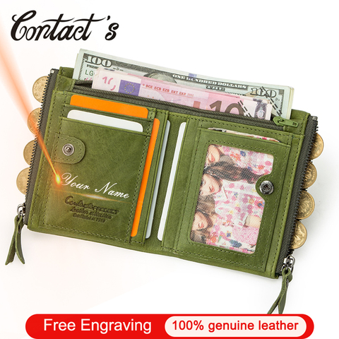 Contact's-cartera de piel auténtica con grabado gratis para mujer, monedero pequeño a la moda con bolsillo, Mini billetera de cuero ► Foto 1/6