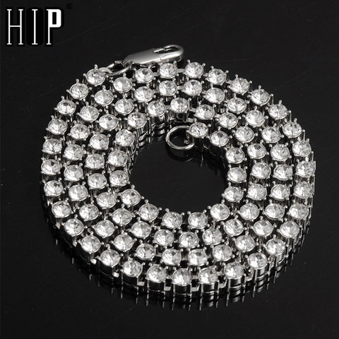 Hip Hop-collares con diamantes de imitación para hombre, 1 fila, Gargantilla ostentosa de tenis de cristal, joyería ► Foto 1/6