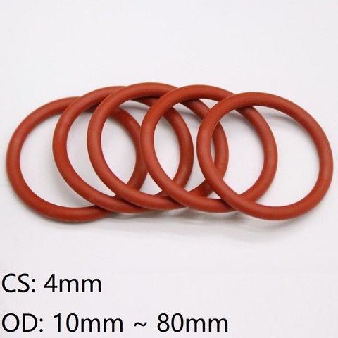 10 piezas de espesor CS 4mm OD 15 ~ 45mm junta de silicona O anillo de grado alimenticio arandela de goma impermeable aislado redondo junta en forma de O rojo ► Foto 1/6
