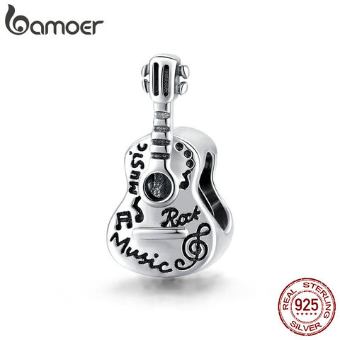 Bamoer-abalorio Retro de Plata de Ley 925 para pulsera y brazalete Original, dijes de guitarra sencilla Vintage, joyería artesanal, SCC1708 ► Foto 1/6