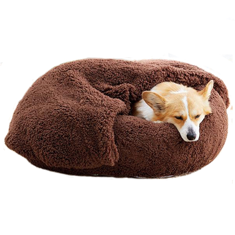 Cama de mascota de lujo para gatos o perros pequeños medianos, cama de perro de rosquilla redonda, cama de perro súper suave y cálido, cama de perro con manta, cubierta extraíble ► Foto 1/6