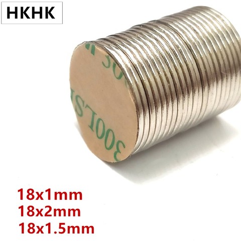 Imán fino de disco 10/100, 18x1, 18x1,5, 18x2mm, cinturón con imán autoadhesivo de 3M, NdFeB, imán magnético de neodimio de 18mm, estándar ► Foto 1/6