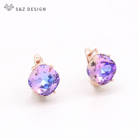 S & Z-pendientes colgantes de cristal cuadrado para mujer, diseño Vintage, Europa América, elegante, oro rosa 585, joyería de boda ► Foto 1/6