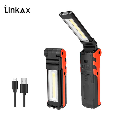 Regulable luz de trabajo LED COB Linterna recargable con USB Lámpara de inspección con magnético y gancho de banco de potencia 2300mAh 18650 batería ► Foto 1/6