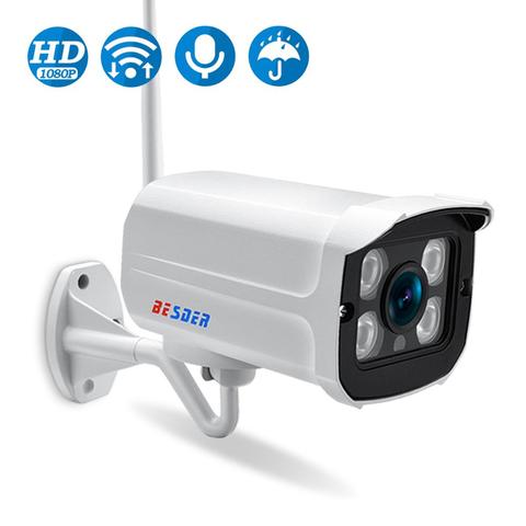 BESDER Audio Cámara Wifi 1080P ONVIF alarma inalámbrica empuje iCsee P2P 2MP CCTV Bullet cámara IP al aire libre con ranura para tarjeta SD Max 64GB ► Foto 1/6