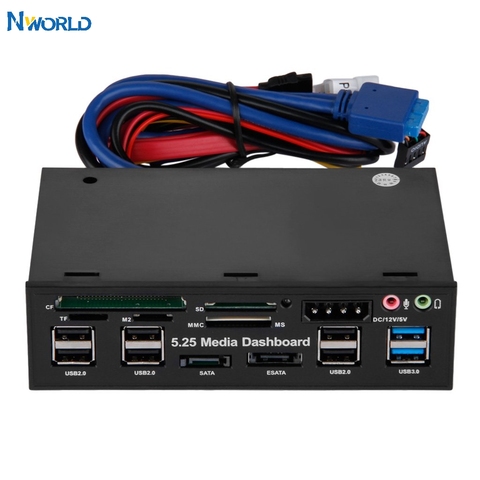 Nworld-Lector de Tarjetas MultiMedia multifunción, Panel frontal e-sata SATA de 20 pines, USB 5,25, 2,0, 3,0