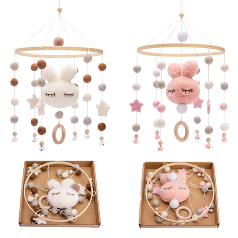 Bebé Rattles Crib móviles de algodón conejo colgante campana de la cama de sonajero musical para cunas de bebé juguetes de madera ► Foto 1/6