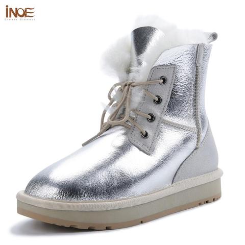 INOE-Botas de nieve de piel de oveja para mujer, botines informales, forrado de piel y lana, cálidos, impermeables, para invierno ► Foto 1/6