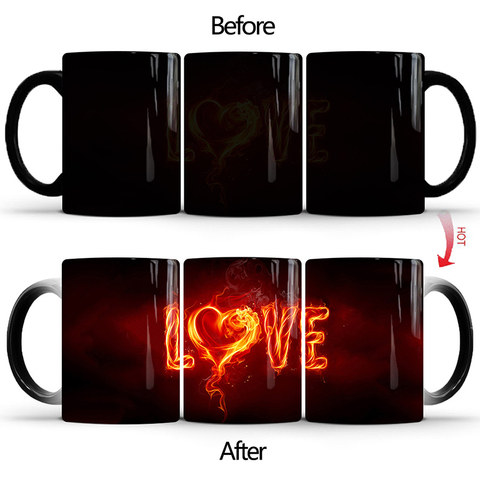 Taza mágica termocromática de 350ml, taza mágica con cambio de Color de amor, cerámica, café, leche, beber más agua caliente para amantes de los amigos, 1 Uds., nueva ► Foto 1/6