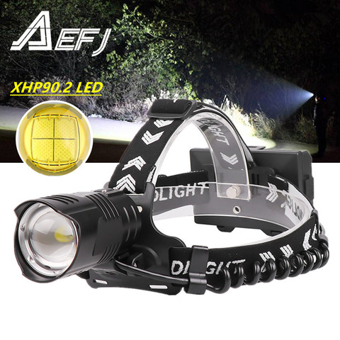 Linterna para cabeza XHP90.2, luz Led potente, recargable vía USB, resistente al agua, con zoom, para pesca con batería 18650 ► Foto 1/6