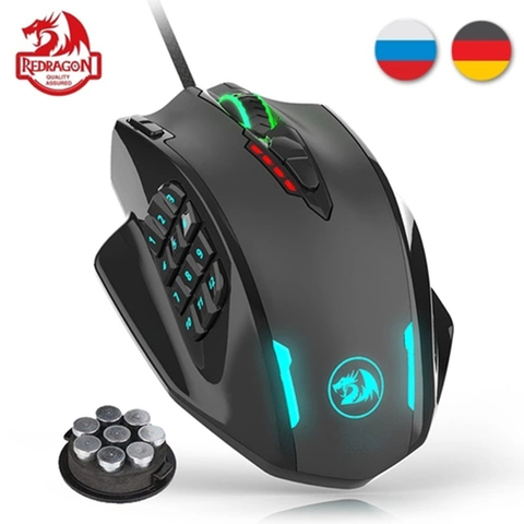 Redragon-ratón láser M908 para juegos, dispositivo con cable, 12400 DPI, 19 Botones programables y LED RGB, alta precisión para MMO ► Foto 1/6