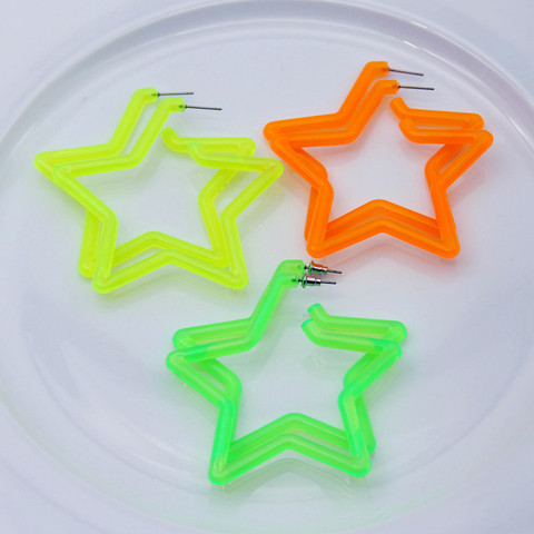 Pendientes de aro acrílicos con forma de corazón y estrella grande para mujer, aretes, aros, círculos, neón, estilo Punk, fluorescente, verde, amarillo, geométrico, fiesta ► Foto 1/6