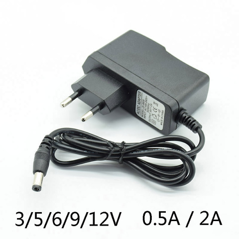 Adaptador de convertidor de CA con lámpara, cargador de fuente de alimentación con enchufe europeo de 5,5mm x 2,5mm (2,1mm), DC 3V2A 5V2A 6V 2A 9V 12V 0.5A 500mA 15V 1A ► Foto 1/5