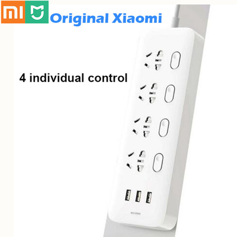 Xiaomi-tira de alimentación Mijia Original, 4 enchufes, 4 interruptores de control individuales, 5V/2.1A, 3 tomas de extensión de puerto USB, cargador, cable de 2m ► Foto 1/6