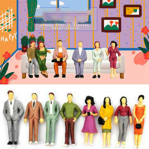 Figuras de personas pintadas en miniatura escala 1:100: 100/1:150/1:75/1:50, figuras de Pose de colores mezclados, paisaje de tren de pasajeros, decoraciones para casas de muñecas, Uds. ► Foto 1/6
