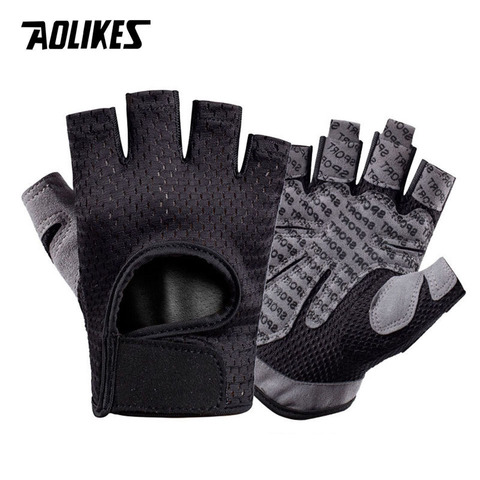 AOLIKES transpirable guantes gimnasio de silicona Palm hueco atrás gimnasio guantes de levantamiento de pesas de entrenamiento de pesas Crossfit Culturismo ► Foto 1/6