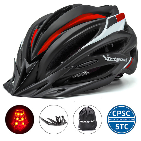 VICTGOAL Bicicleta Cascos Negro Mate Hombres Mujeres Casco de Bicicleta Luz Trasera Bicicleta de Carretera de Montaña Moldeadas Integralmente Cascos de Ciclismo ► Foto 1/6