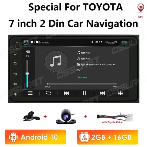 Radio con wifi 4G para coche, reproductor multimedia con Android 10, wifi 4G, 2 + 16, para Toyota, Corolla, RAV4 viejo, Prado, Vios, Hilux, Terios, Vitz, Avanza, Land, 4Runner ► Foto 1/6