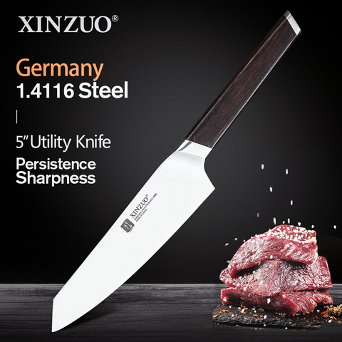 Cuchillo utilitario de 5 pulgadas XINZUO Alemania 1,4116 cuchillos de cocina de acero Cuchillo Universal de acero inoxidable 2022 cuchillos de fruta mango de ébano ► Foto 1/6