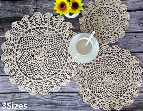 3 tamaños Vintage de encaje de ganchillo flores de montaña taza Mat mesa para comedor o café mantel boda servilletas de tela pañitos de cocina ► Foto 1/4