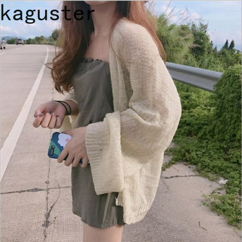 Kaguster-cárdigan de punto para mujer, cárdigan de talla grande, suéter para mujer, abrigo holgado con agujeros, cárdigan kardigan, cárdigan, top coreano ► Foto 1/5