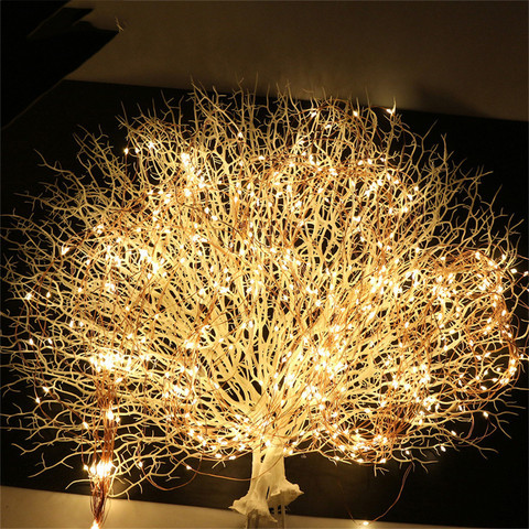 Tira de luces LED de hadas de alambre de cobre, rama de luces LED para decoración de árbol de Navidad, con adaptador de CC 3V 2A, 10x2m, 200 ► Foto 1/6