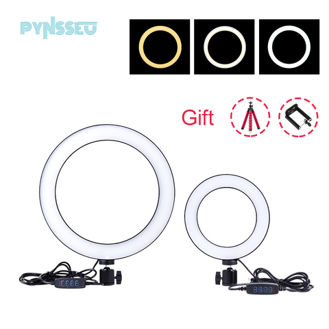 PYNSSEU-Anillo de luz LED para Selfie, 16cm/26cm, con trípode, USB, lámpara de anillo de luz para fotografía, Youtube, transmisión en directo ► Foto 1/6