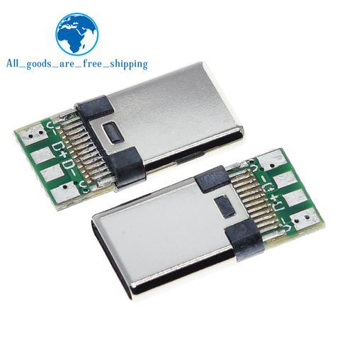 10 unids/lote USB 3,1 tipo C conector 24PIN de carga rápida Enchufe macho adaptador para receptáculo para soldadura de alambre y Cable Módulo de placa PCB ► Foto 1/6