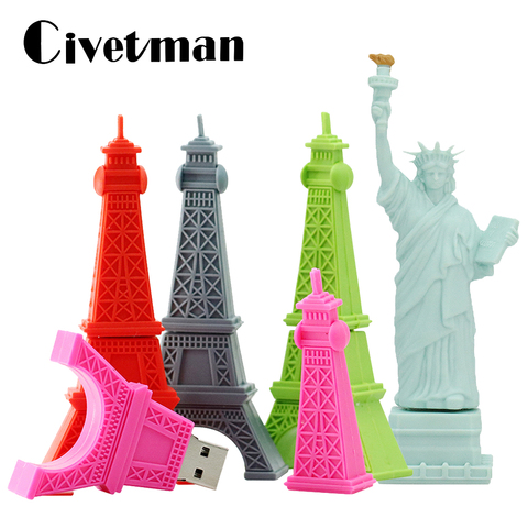 Unidad Flash USB de dibujos animados Torre Eiffel Estatua de la libertad Pen Drive memoria Pendrive 4 GB 8 GB 16 GB 32 GB 64 GB U disco ► Foto 1/6