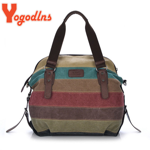 Yogodlns-Bolso de mano de lona con paneles para mujer, bandolera de gran capacidad con asa de rayas del arco iris ► Foto 1/6