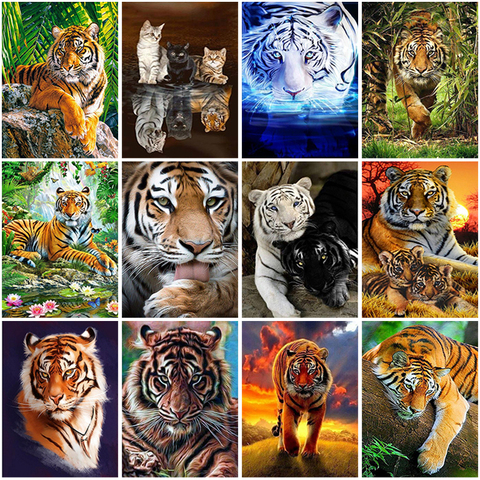 Pintura de diamante con Tigre por el río 5D, bordado de diamantes redondos, punto de cruz, diamantes de imitación, mosaico artesanal, regalo hecho a mano ► Foto 1/6