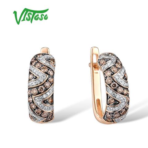 VISTOSO-pendientes de oro rosa 585 de 14K para mujer, glamurosos pendientes de diamante blanco brillante y marrón, joyería fina de compromiso de lujo ► Foto 1/6