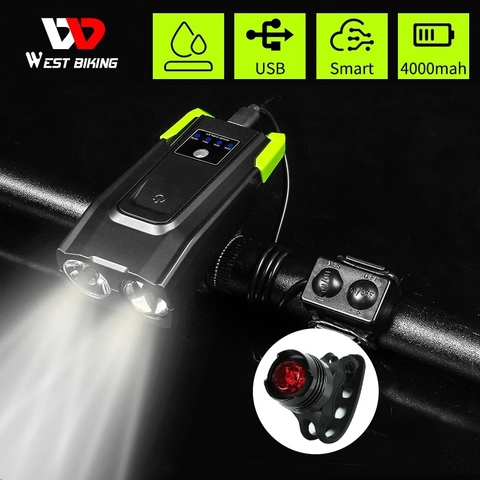 Luz de bicicleta WEST BIKING con cuerno 800 Lumen LED, lámpara frontal de bicicleta de inducción inteligente, linterna de seguridad recargable USB para ciclismo ► Foto 1/6