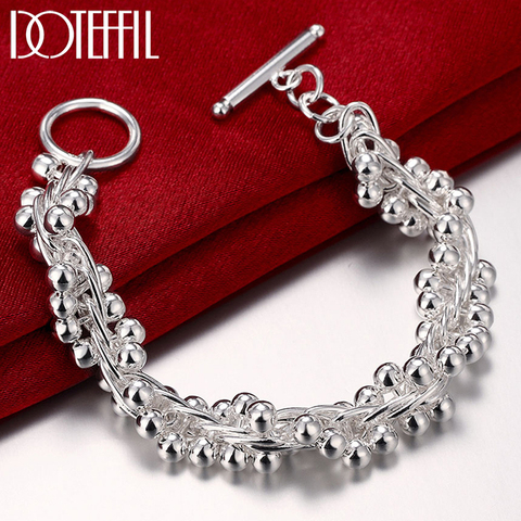 DOTEFFIL de Plata de Ley 925 Plata lisa de cadena de cuentas de pulsera para mujer encanto de compromiso de boda de fiesta de la moda de la joyería ► Foto 1/6