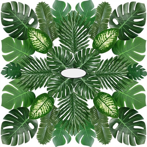 68 piezas 8 tipos decoraciones de fiesta Tropical hojas de Monstera de la selva, hojas de palmera artificiales con tallo de imitación ► Foto 1/6