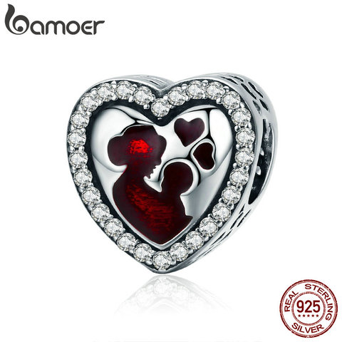 BAMOER 100% de Plata de Ley 925 gran madre amor corazón grabar granos del encanto fit pulsera y collar de regalo de la madre SCC634 ► Foto 1/6