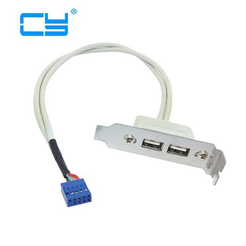 Panel trasero USB 2,0 tipo A hembra A placa base, Cable de 9 pines, 30cm con perfil bajo, 8cm de altura, soporte PCI blanco ► Foto 1/5