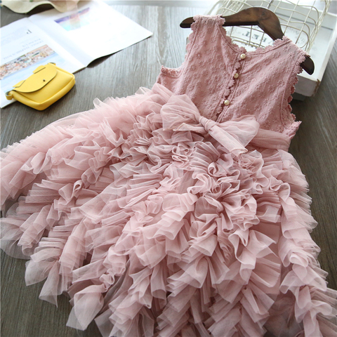 Vestido de princesa de encaje para niñas, vestidos esponjosos de pastel, traje de fiesta de navidad para niños, tutú de boda y cumpleaños, ropa para niños ► Foto 1/6