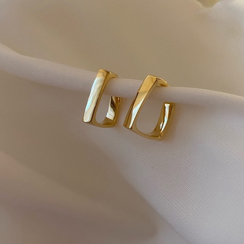 Pendientes de aro de Metal de Color dorado para mujer, aretes geométricos con forma de círculo cuadrado, joyería 2022 ► Foto 1/6