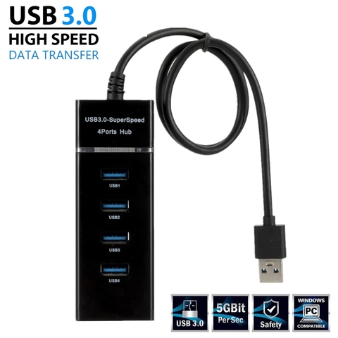 Divisor de concentrador USB 3,0 de 4 puertos, concentrador de alta velocidad, expansión múltiple para PC de escritorio, adaptador de ordenador portátil, concentrador USB 3,0 ► Foto 1/6