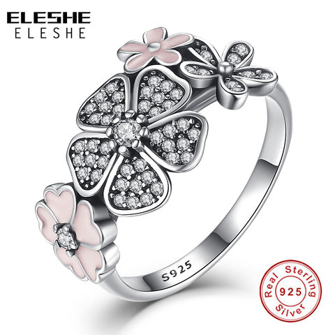 Anillo de Plata de Ley 925 auténtico para el Día de San Valentín, flor rosa margarita cereza poética, anillos para los dedos para mujeres, joyería Original ► Foto 1/6